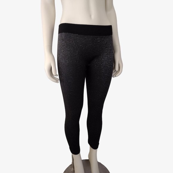 Under Control Black and Silver Metallic Shimmering Fleece Lined Leggings - Picture 2 of 11